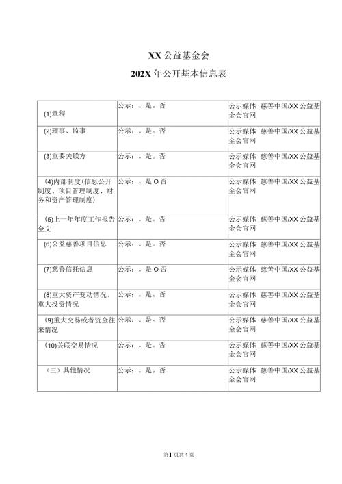 XX公益基金会202X年公开基本信息表（）.docx
