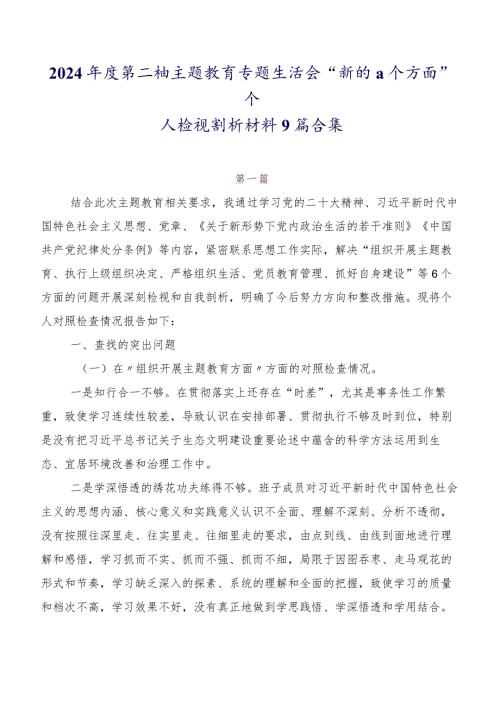 2024第二批专题教育专题生活会“新的六个方面”个人检视剖析材料9篇合集.docx
