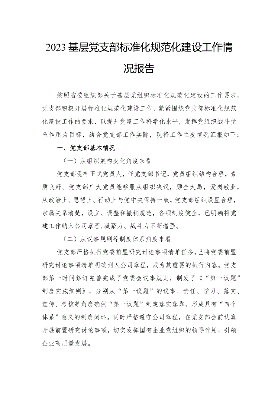 2023基层党支部标准化规范化建设工作情况报告(2).docx_第1页