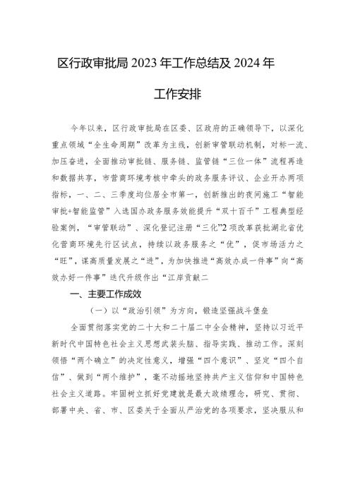 区行政审批局2023年工作总结及2024年工作安排(20231229).docx