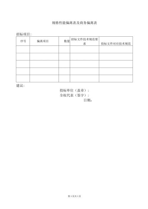 规格性能偏离表及商务偏离表（2023年）.docx