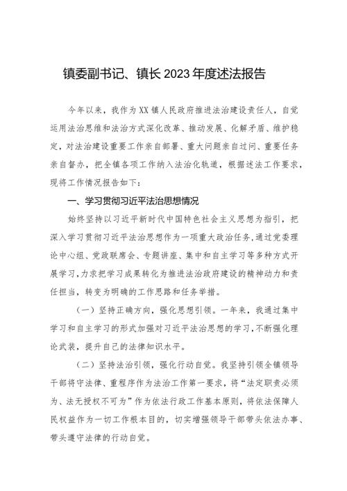 镇委副书记、镇长2023述法报告三篇.docx