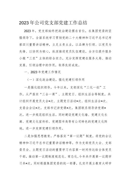 2023年公司党支部党建工作总结(1).docx