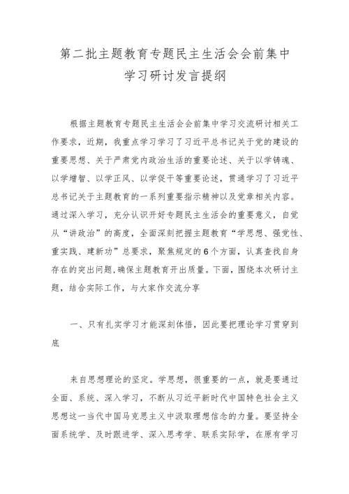 第二批主题教育专题民主生活会会前集中学习研讨发言提纲.docx