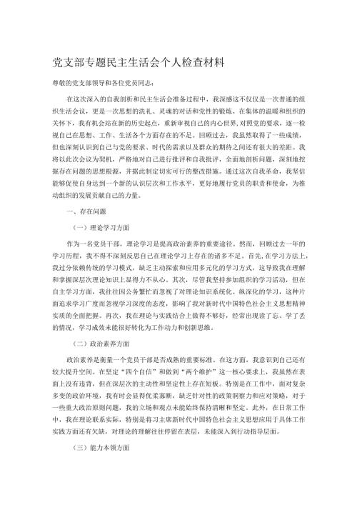 党支部专题民主生活会个人检查材料.docx