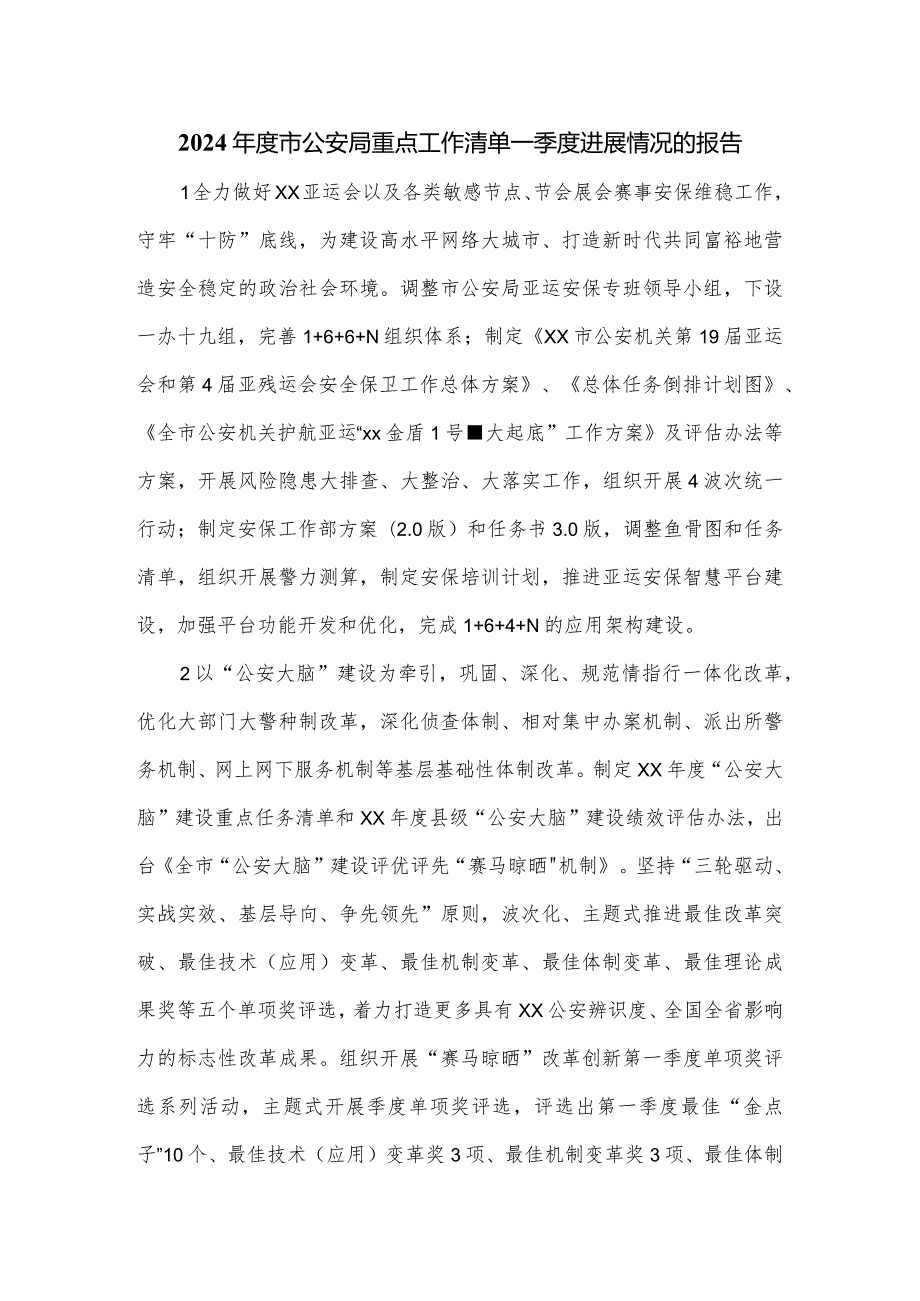 2024市公安局重点工作清单一季度进展情况的报告.docx_第1页