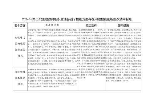 党员干部个人第二批检视学习贯彻党的创新理论、党性修养提高、联系服务群众、发挥先锋模范作用情况4个方面存在问题整改清单台账.docx