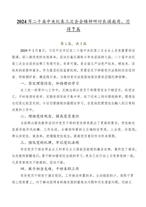2024年二十中央纪委三次全会精神研讨交流材料、心得7篇.docx