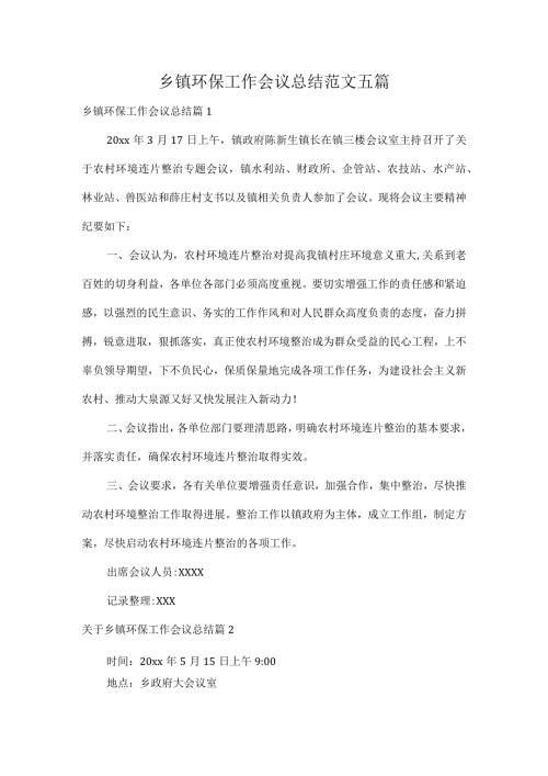 乡镇环保工作会议总结范文五篇.docx