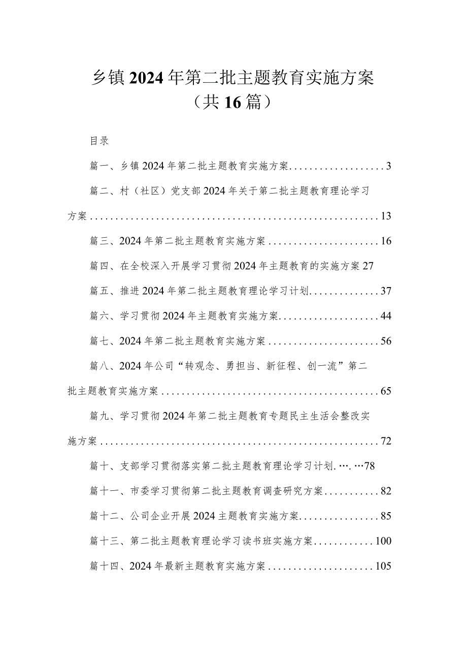 乡镇2024年第二批专题教育实施方案（共16篇）.docx_第1页