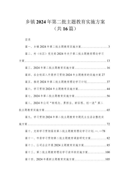 乡镇2024年第二批专题教育实施方案（共16篇）.docx
