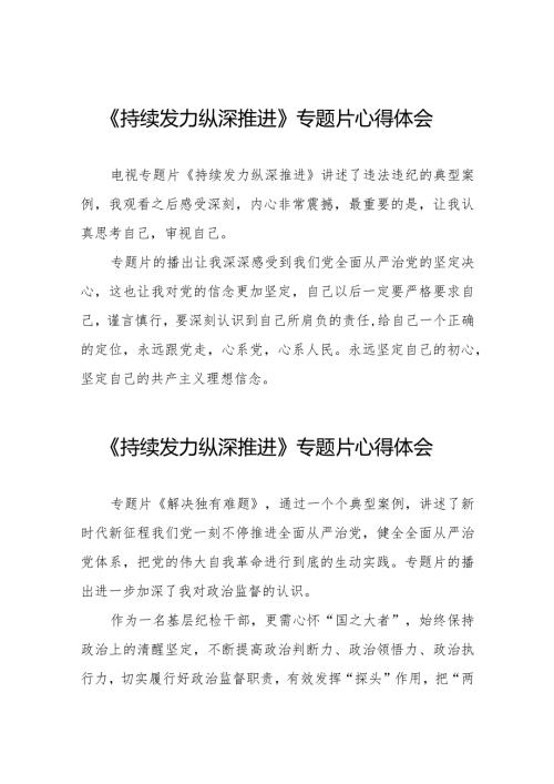 纪检干部观看电视专题片《持续发力纵深推进》心得体会二十一篇.docx