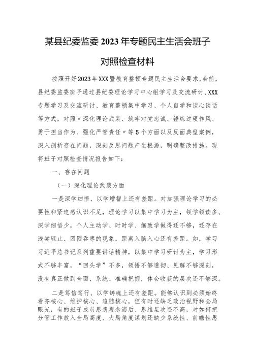 某县纪委监委2023年专题民主生活会班子对照检查材料.docx