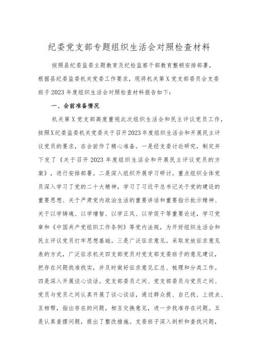 202302024纪委党支部专题组织生活会班子对照检查材料.docx