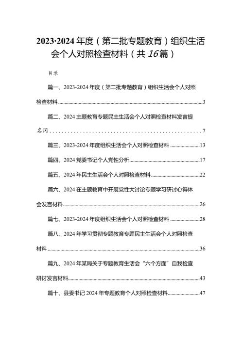 20232024（第二批专题教育）组织生活会个人对照检查材料16篇供参考.docx