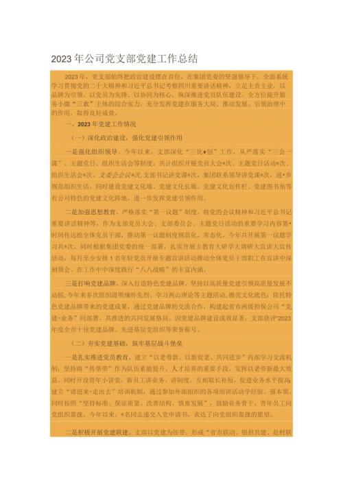 2023年公司党支部党建工作总结.docx