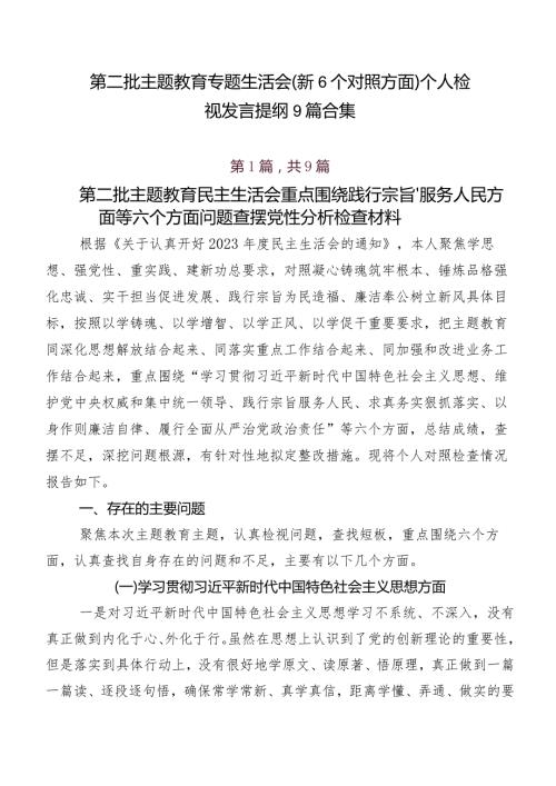 第二批学习教育专题生活会（新6个对照方面）个人检视发言提纲9篇合集.docx