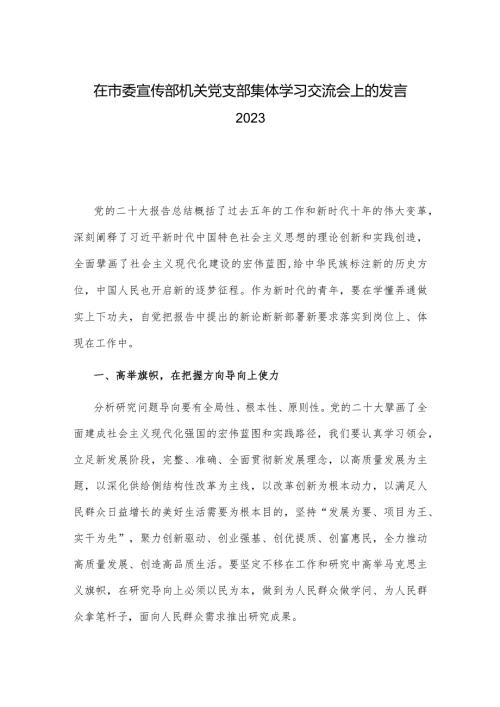 在市委宣传部机关党支部集体学习交流会上的发言2023.docx