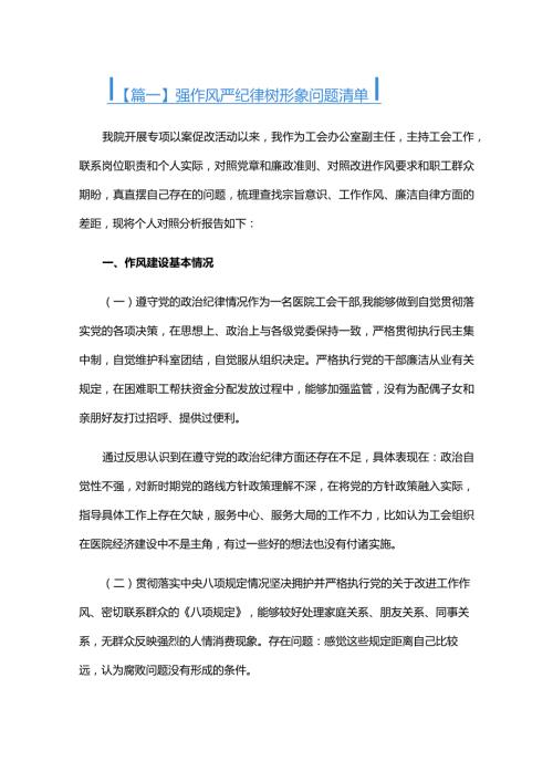强作风严纪律树形象问题清单六篇.docx