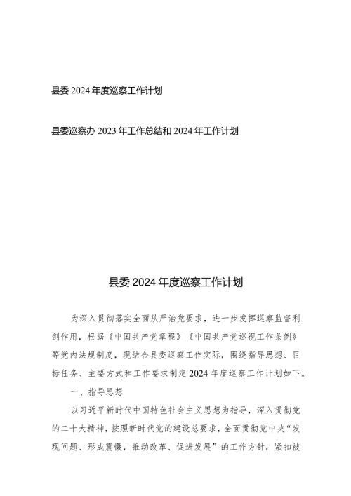 县委2024巡察工作计划、县委巡察办2023年工作总结和2024年工作计划.docx