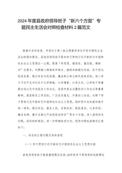 2024县政府领导班子“新六个方面”专题民主生活会对照检查材料2篇范文.docx