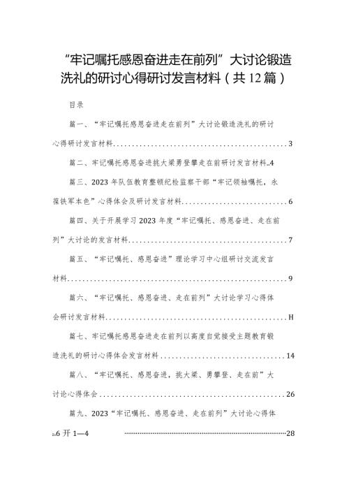 “牢记嘱托感恩奋进走在前列”大讨论锻造洗礼的研讨心得研讨发言材料（共12篇）(1).docx
