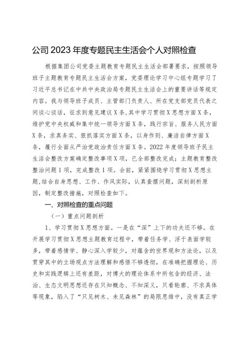 国企公司党委副书记20232024专题民主生活会六个方面班子成员个人对照检查.docx