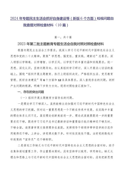 2024年专题民主生活会抓好自身建设等(新版6个方面)检视问题自我查摆对照检查材料（10篇）.docx