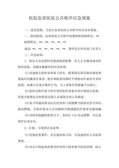 医院危害医院公共秩序应急预案.docx