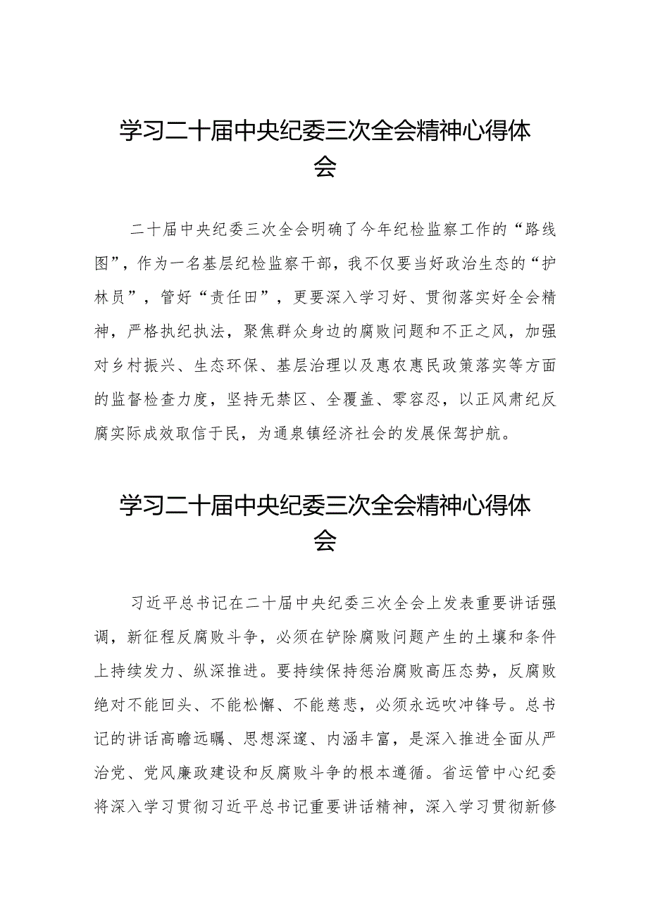 纪检干部关于学习二十中央纪委三次全会精神心得体会十九篇.docx_第1页