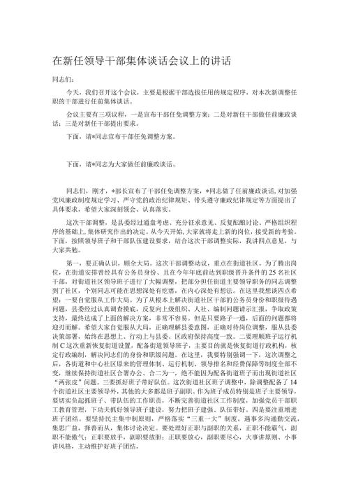 在新任领导干部集体谈话会议上的讲话.docx