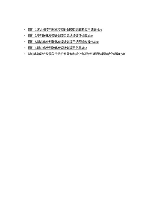湖北省专利转化专项计划项目结题验收申请表、绩效评价表、验收报告.docx