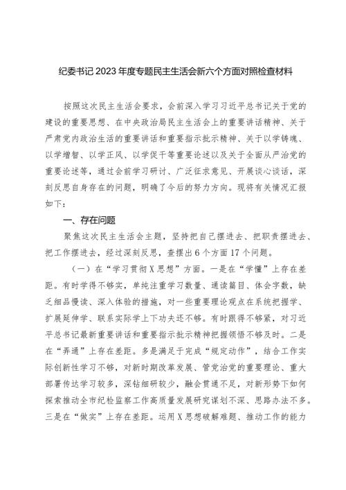 纪委书记20232024专题生活会新六个方面个人对照检查材料（践行宗旨等6个方面） (1).docx
