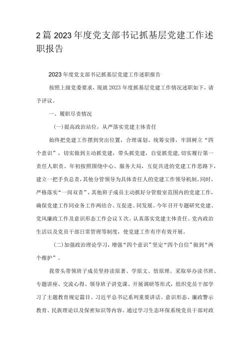 2篇2023党支部书记抓基层党建工作述职报告.docx