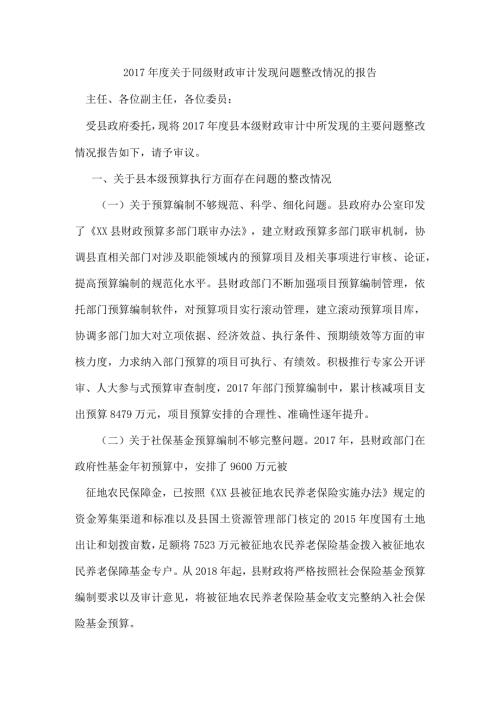 关于同级财政审计发现问题整改情况的报告.docx