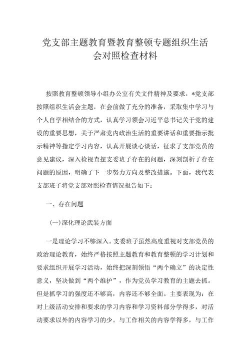 党支部主题教育暨教育整顿专题组织生活会对照检查材料.docx