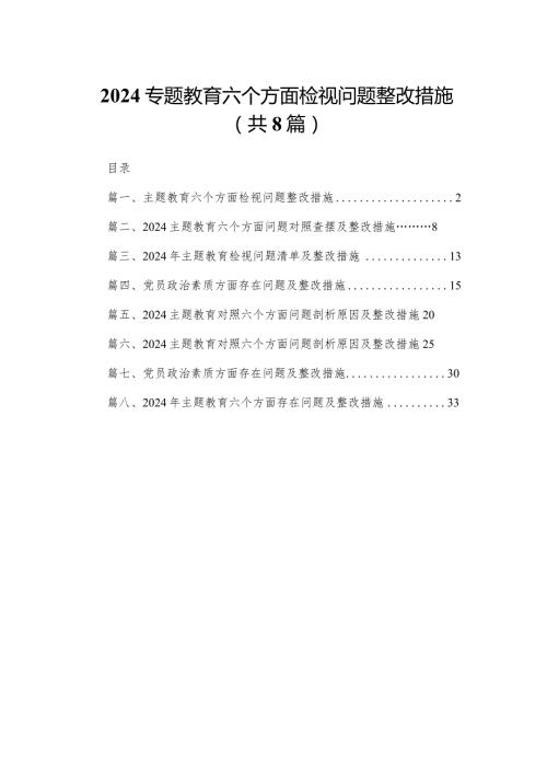 2024专题教育六个方面检视问题整改措施范文精选(8篇).docx