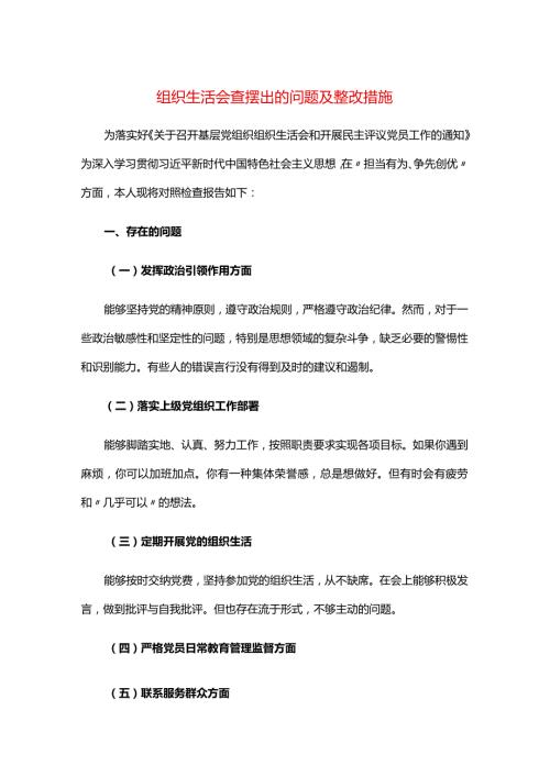 组织生活会查摆出的问题及整改措施.docx