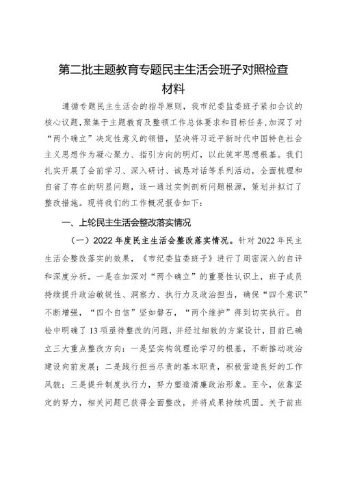 第二批主题教育专题民主生活会班子对照检查材料.docx