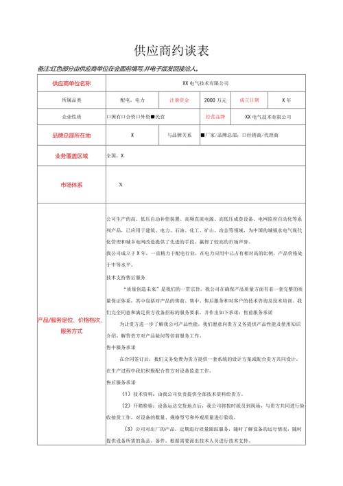 供应商约谈表（2024年XX电气技术有限公司）.docx