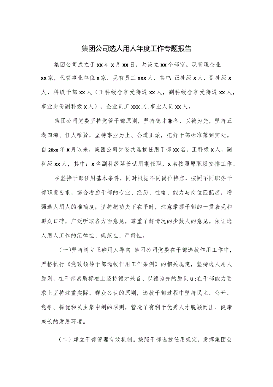 集团公司选人用人工作专题报告.docx_第1页