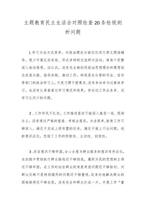 主题教育民主生活会对照检查20条检视剖析问题.docx