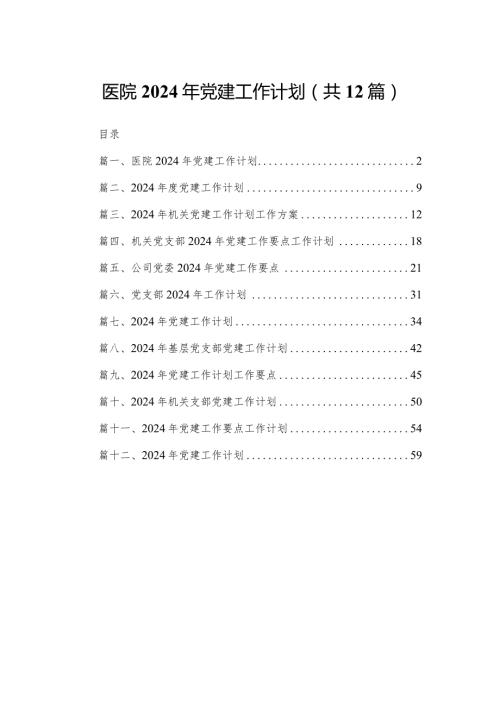 医院2024年党建工作计划（共12篇）.docx