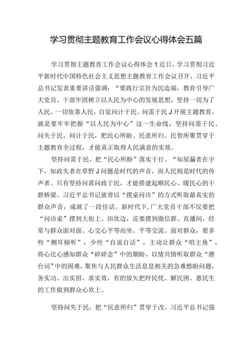 学习贯彻主题教育工作会议心得体会五篇.docx
