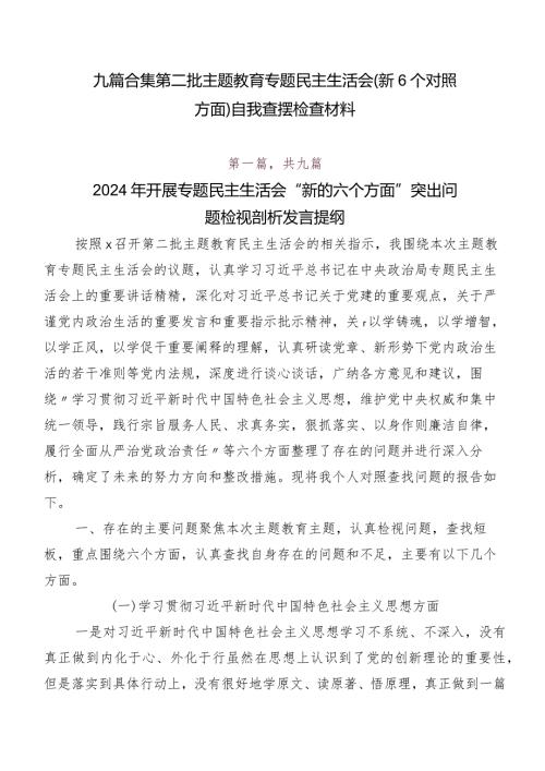 九篇合集第二批专题教育专题民主生活会（新6个对照方面）自我查摆检查材料.docx