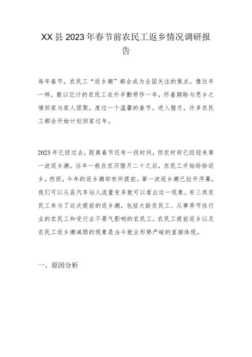 XX县2023年节前农民工返乡情况调研报告.docx