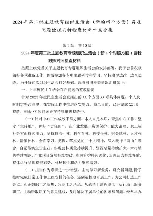 2024年第二批学习教育组织生活会(新的四个方面)存在问题检视剖析检查材料十篇合集.docx