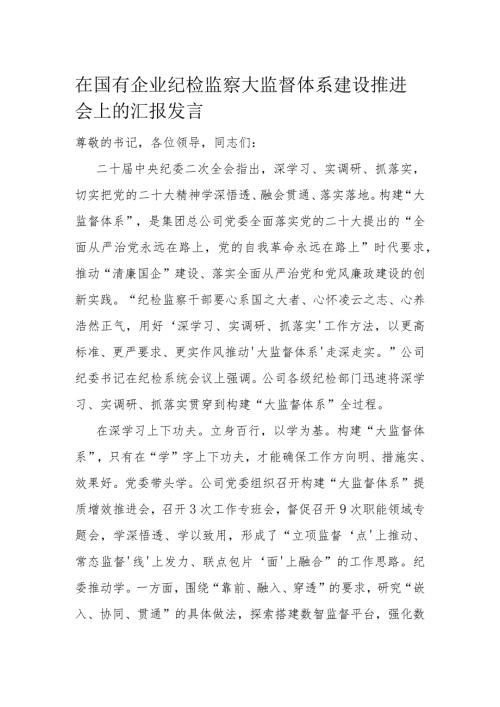 在国有企业纪检监察大监督体系建设推进会上的汇报发言(2).docx