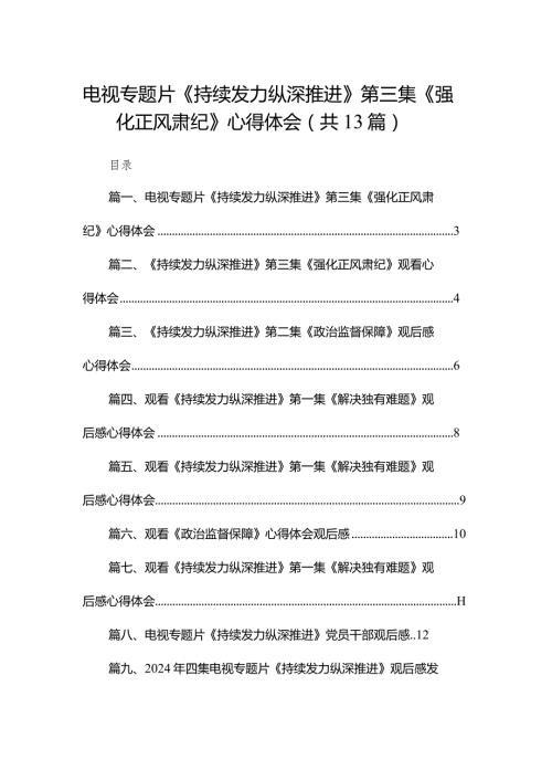 电视专题片《持续发力纵深推进》第三集《强化正风肃纪》心得体会（共13篇）(1).docx