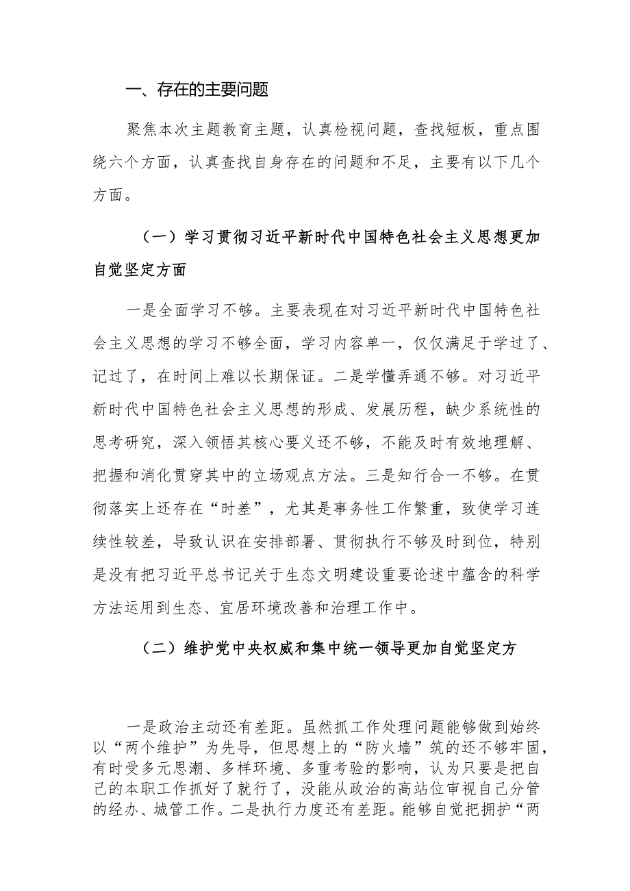2篇：2023专题生活会个人深入“学习贯彻、维护权威、践行宗旨、求真务实、以身作则”等六个方面（新六个对照版）.docx_第2页